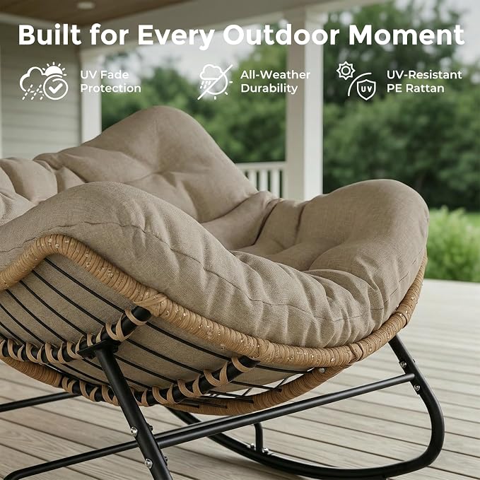 SWITTE Outdoor Papasan Rocking Chair, Oversized Patio Egg Chair - Image 6