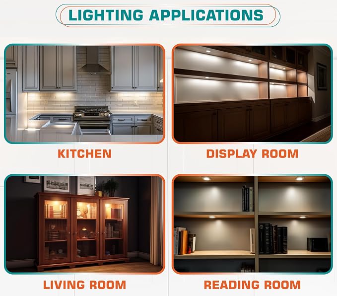 Kitchen Under Cabinet Lights Kit, 120 Volt Wired LED Puck Display Cases Lighting - Image 7