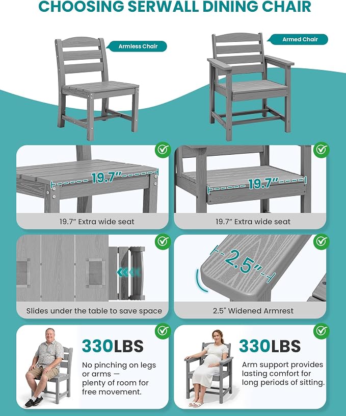 SERWALL Patio Dining Set with 15FT Double Side Umbrella, Outdoor Dining Sets - Image 8