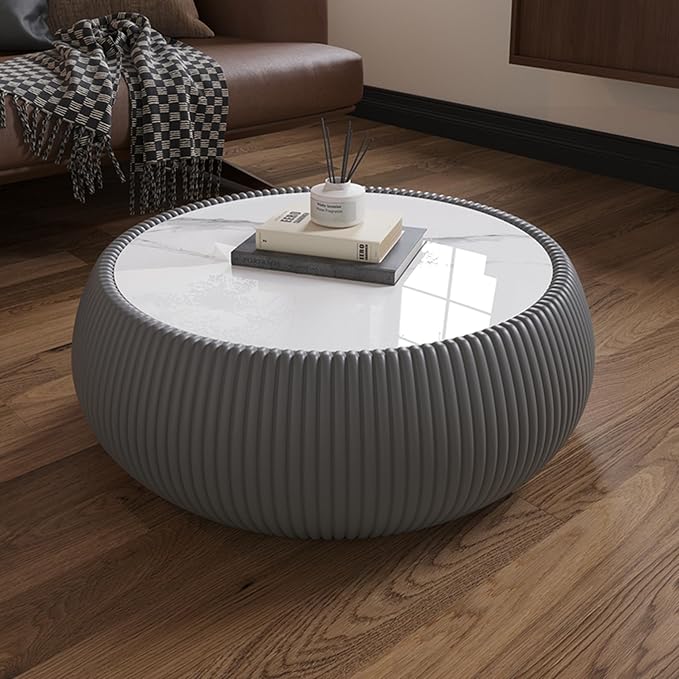 27.55" Round Marble Coffee Table, Modern Fluted Coffee Table - Image 7