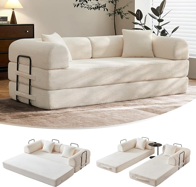 79" Convertible Sofa Bed with Fixed-Shape Frame & Removable Armrests, Modular by SAVENICA