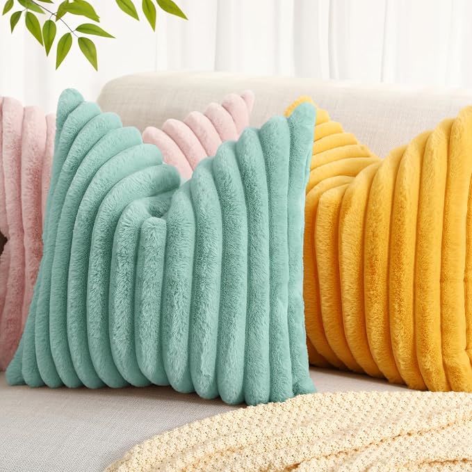decorUhome Summer Cozy Faux Fur Throw Pillow Covers 24x24 Set of 2 Decorative - Image 7