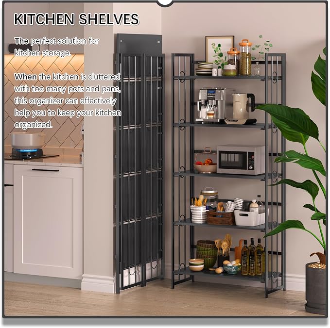 4NM No Assembly 5 Tiers Folding Bookshelf, 59.4" H Foldable Storage Shelves - Image 4