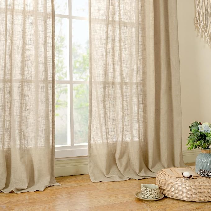 LAMIT 102 Inch Length Light Filtering Sheer Linen Curtains, Linen Textured Semi - Image 9