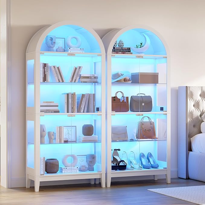 HNEBC Arched Book Shelf with Glass Doors, LED Bookcase with RGB Lights - Image 3
