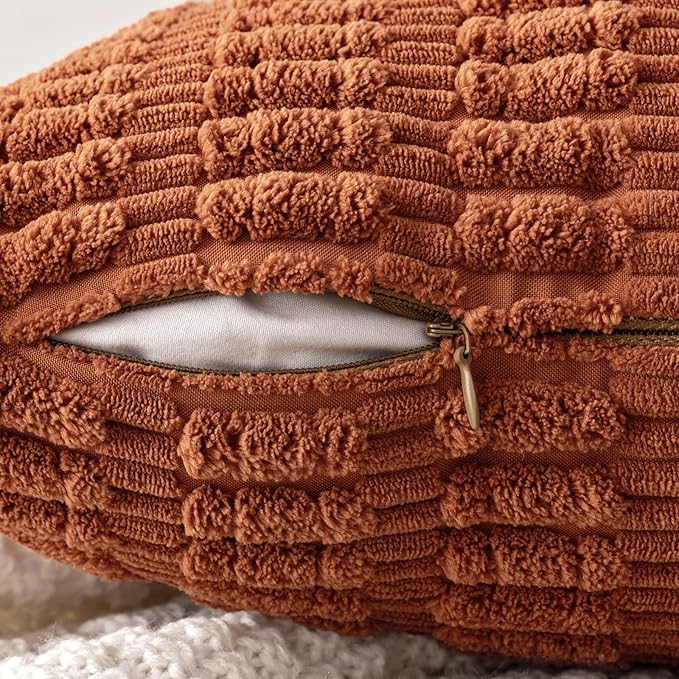 MIULEE Pack of 2 Dark Rust Corduroy Decorative Pillow Covers 16x16 Inch Soft - Image 5