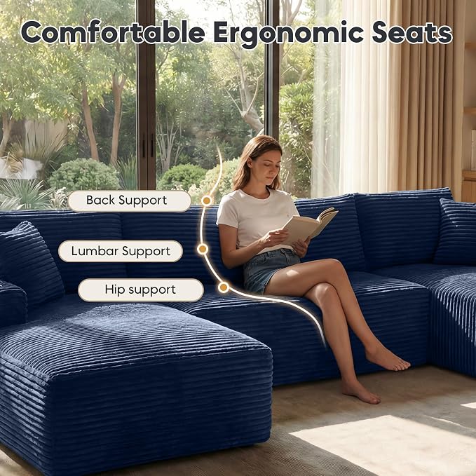 125 Inch Modular Sectional Sofa, Cloud Couch Oversized U Shaped Corduroy Sofa - Image 3