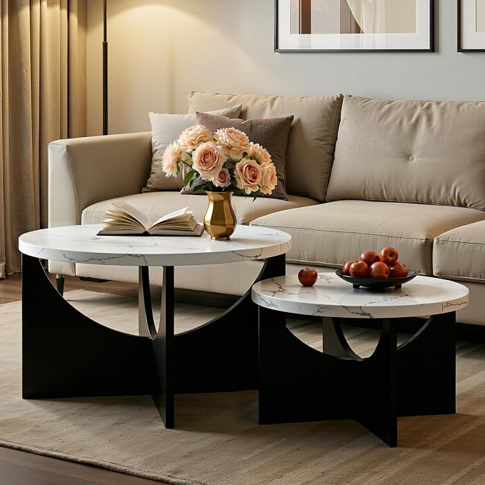 LIKIMIO Nesting Coffee Tables Set of 2, 31.5" Round Side Tables - Image 8