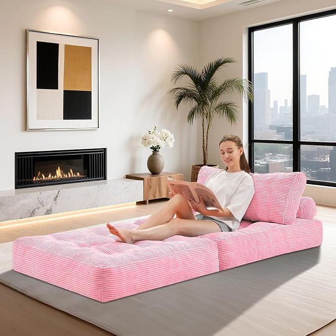 HABUTWAY Folding Sofa Bed, Convertible Sleeper Chair Bed w/Dual-Pillow & Handle - Image 4
