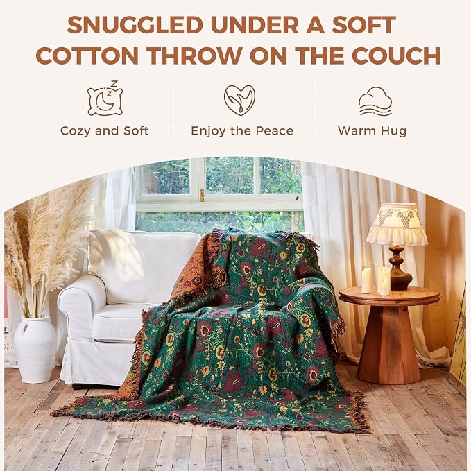 LUTBM Boho Throw Blanket for Bed 100% Cotton Soft Quilt Home Livingroom Decor - Image 4