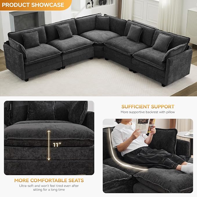 113'' V Shaped Cloud Sectional Sofa, Oversized Deep Seat Couches - Image 3