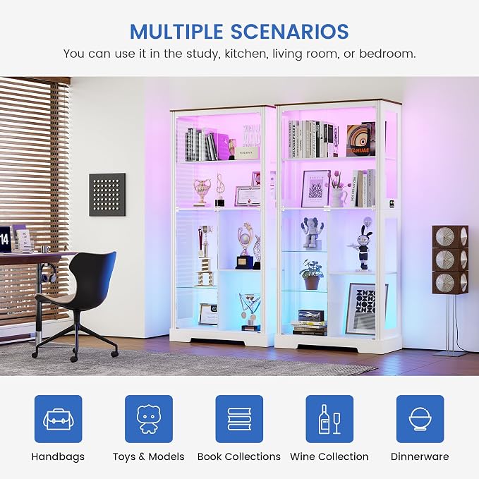 Gurexl Display Cabinet with Motion Sensor LED Lights, Glass Curio Cabinet with - Image 6