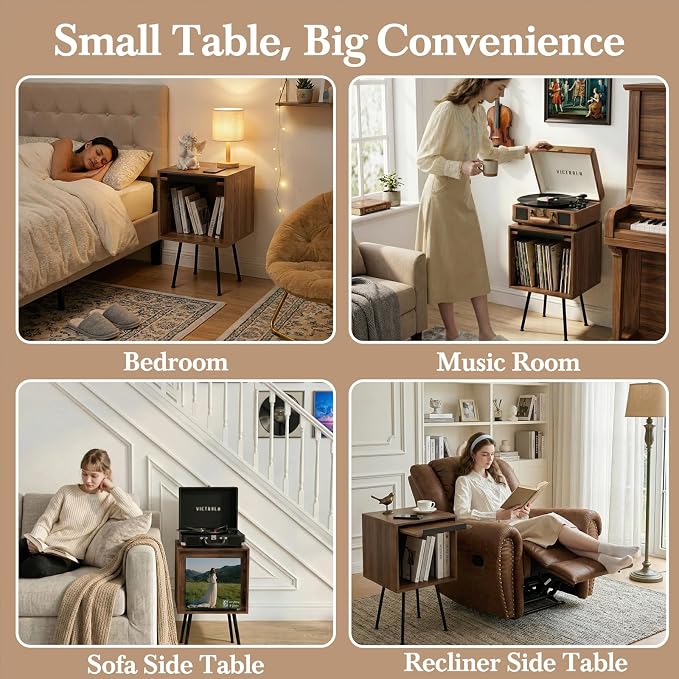 Faesun Flip Top Record Player Stand, End Table Holds up to 100 Albums, - Image 6