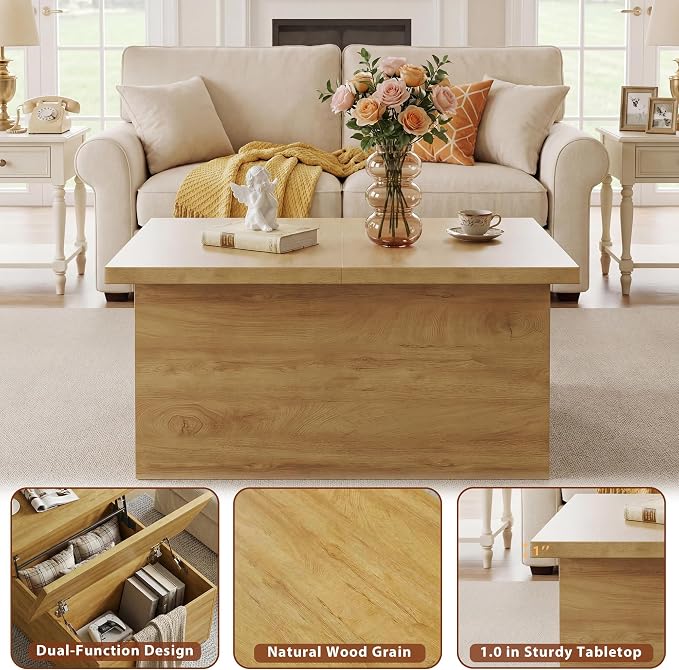 HUAHUU Lift Top Coffee Table, 4 in 1 Square Coffee Table - Image 7