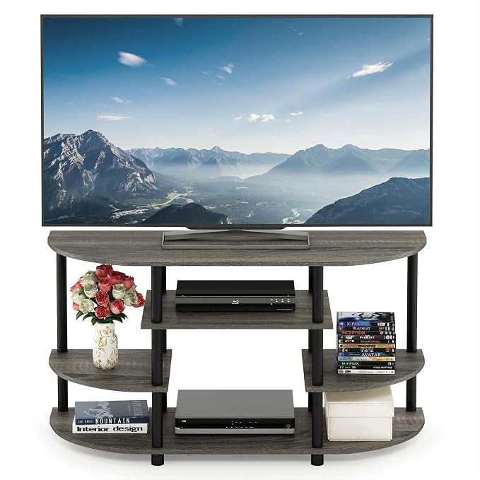 Furinno JAYA Simple Design Corner TV Stand, French Oak Grey/Black, 42.04 x - Image 3