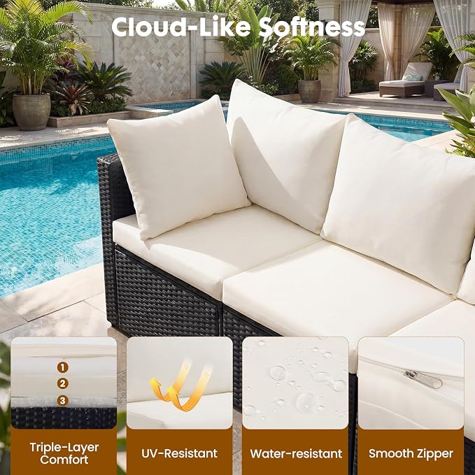 DUMOS 7 Piece Outdoor Patio Sectional Sofa, Modular Wicker Furniture Set - Image 4