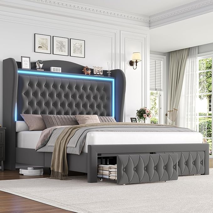 Queen Bed Frame 55" Tall Headboard by KeyluvHome