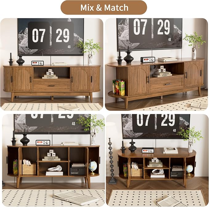 Mxtxmy 63" Fluted TV Stand for Tvs up to 70", Mid-Century Modern Entertainment - Image 6