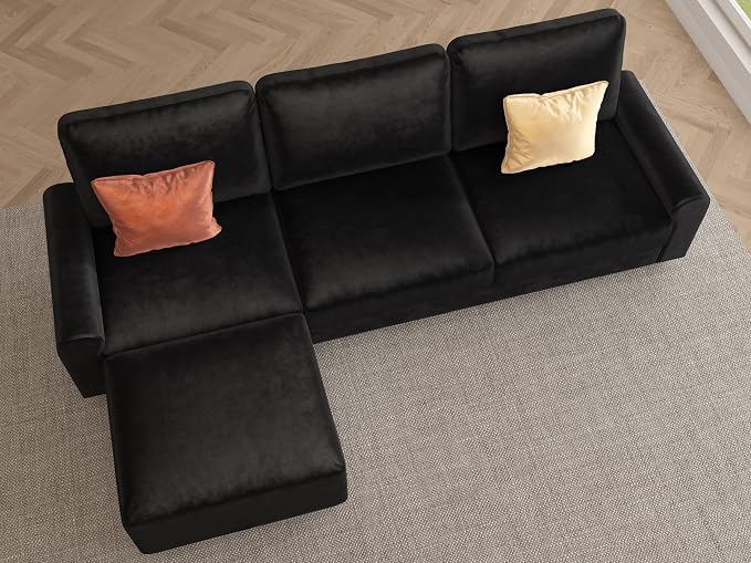 EASE MOOSE Large Seat Velvet L-Shaped Sofa, Soft 4 Seat Couch - Image 4