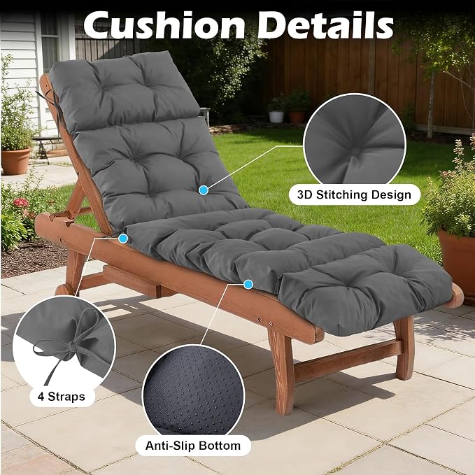 Chaise Lounge Cushions Outdoor, Waterproof & Fade Resistant Patio Lounge Chair - Image 5