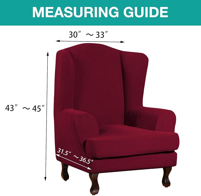 Turquoize Wingback Chair Covers 2 Piece Wing Chair Slipcover Stretch Slipcovers - Image 5
