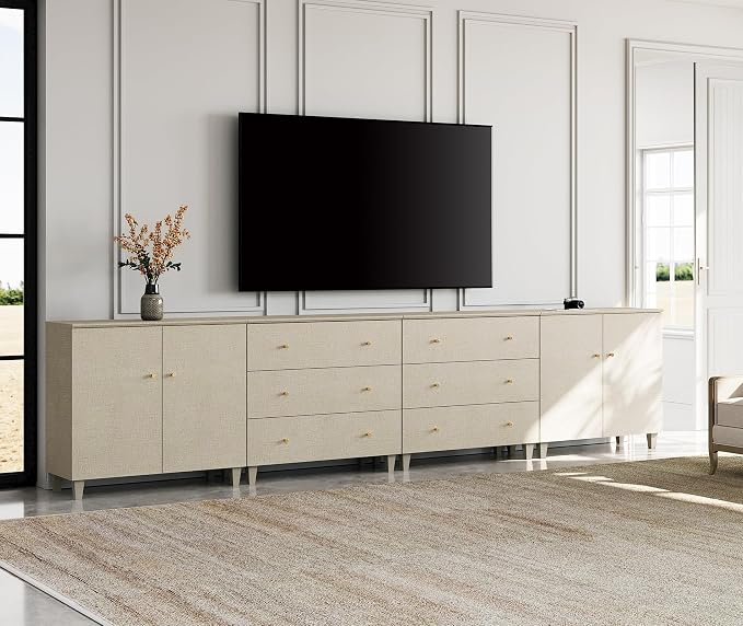 WAMPAT TV Stand Cabinets for 120+ Inches TVs, 4-in-1 Wood Media Console Table by WAMPAT