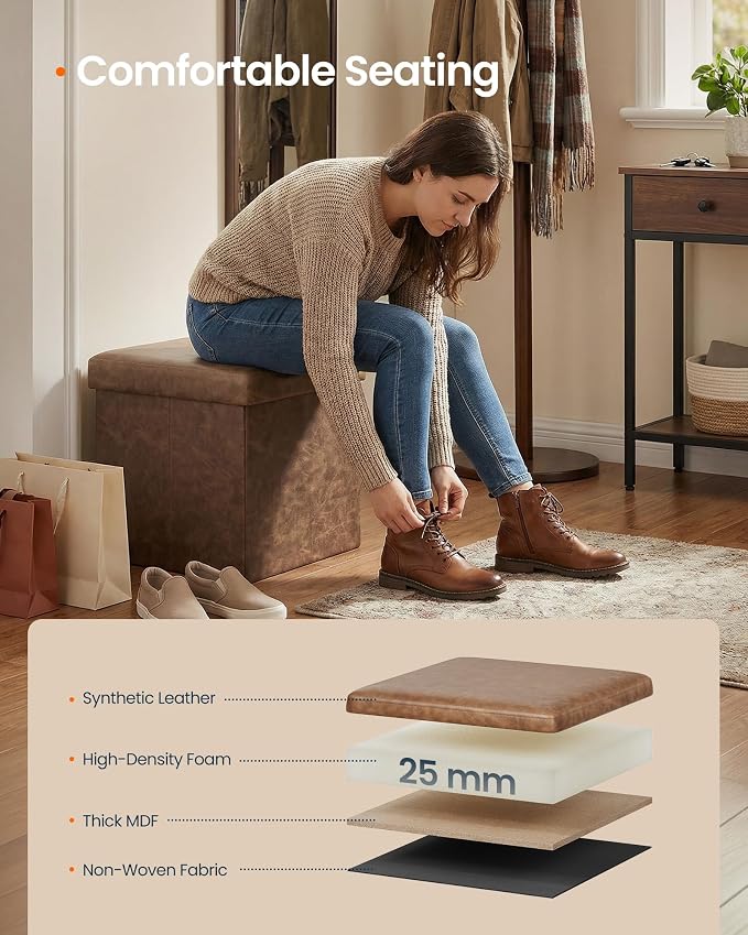 SONGMICS HOME Storage Ottoman, Removable Lid, Foldable Foot Stool, PU Leather - Image 4
