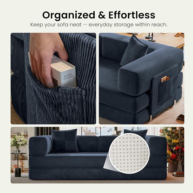 78.8" Convertible Sofa Bed, Corduroy Futon Couch - Image 8