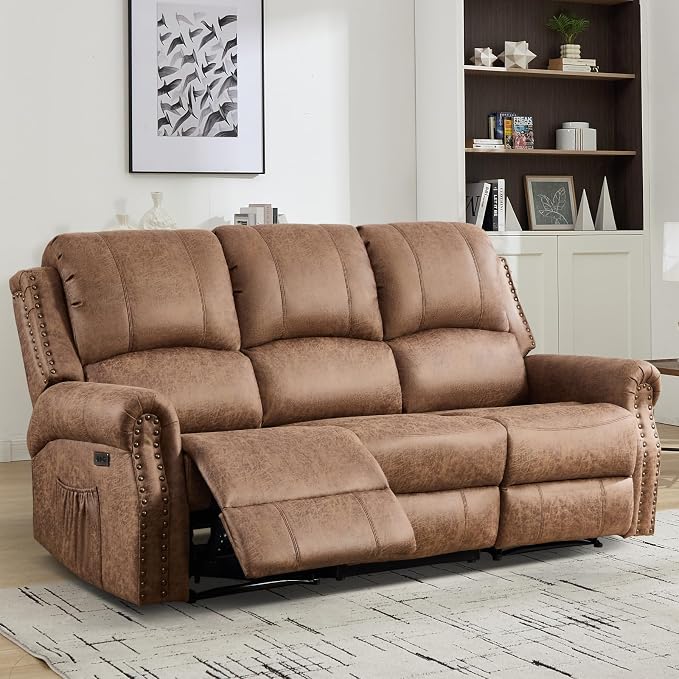 EBELLO Power Reclining Sofa for Living Room, Faux Leather 3 Seater Reclining - Image 6