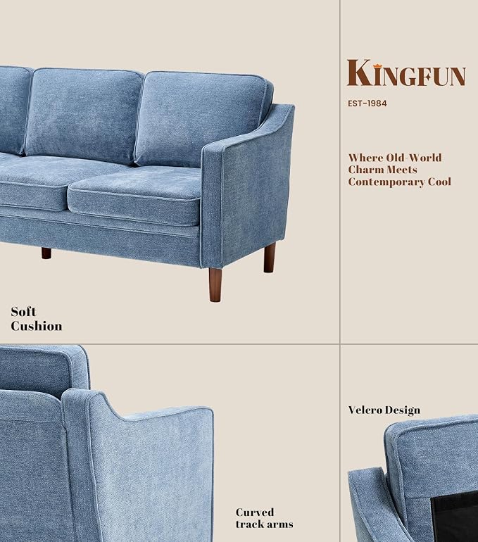 Kingfun Living Room Furniture Sets, 3 Seater Couch and Armchair, Mid Century - Image 6