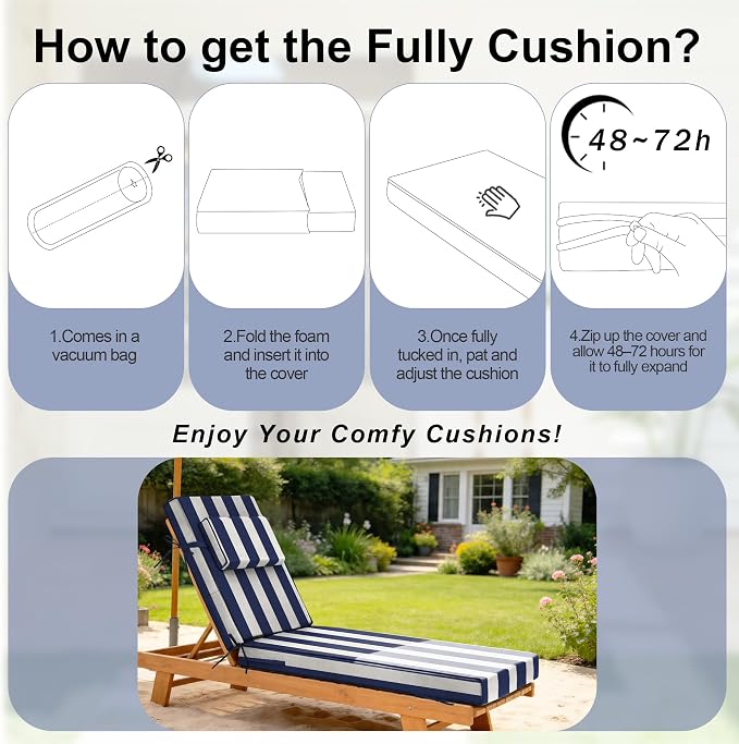 Chaise Lounge Cushions Outdoor 80x26x6 Inch, Fade Resistant 6'' Thicken Outdoor - Image 7