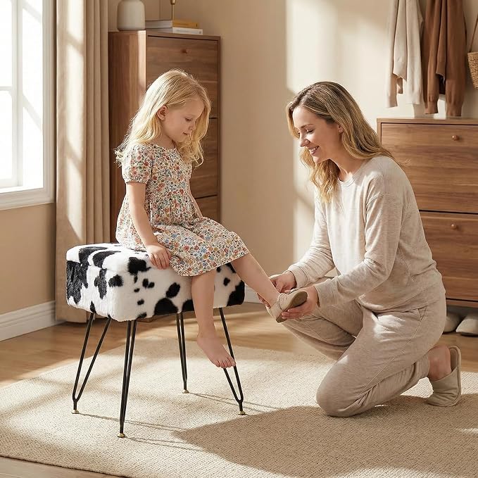 Vanity Stool Chair, Faux Fur Ottoman Foot Stool - Image 8