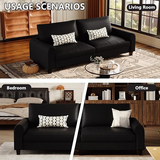 EASE MOOSE 88.5" Large Seat Faux Leather Loveseat Sofa, Waterproof and - Image 8