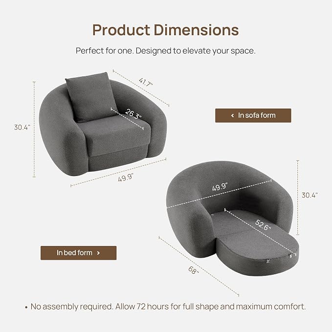 SICOTAS 49.9" Curved Convertible Sofa Couch Bed - Image 2