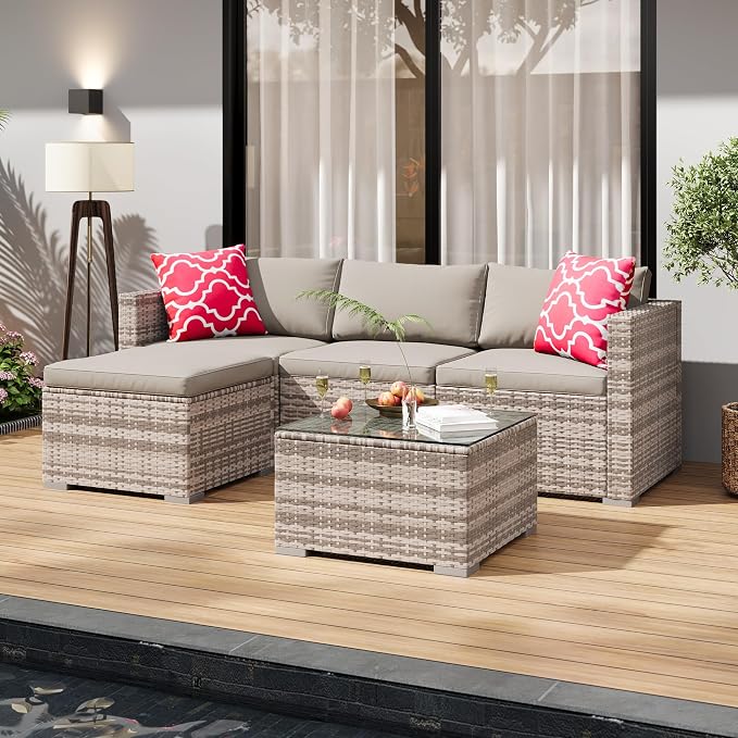 5-Piece Outdoor Sectional Sofa Set, All-Weather PE Rattan Patio Furniture - Image 8