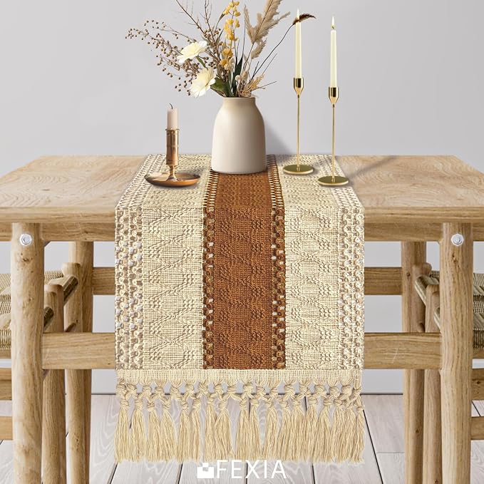 FEXIA Boho Table Runner 36 Inches Long Macrame Summer Decor Coffee Table Cover - Image 6