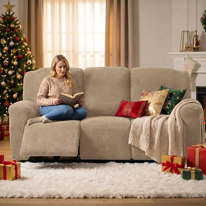5-Piece Recliner Sofa Covers, Stretch Geometric Strokes Jacquard Recliner Sofa - Image 5
