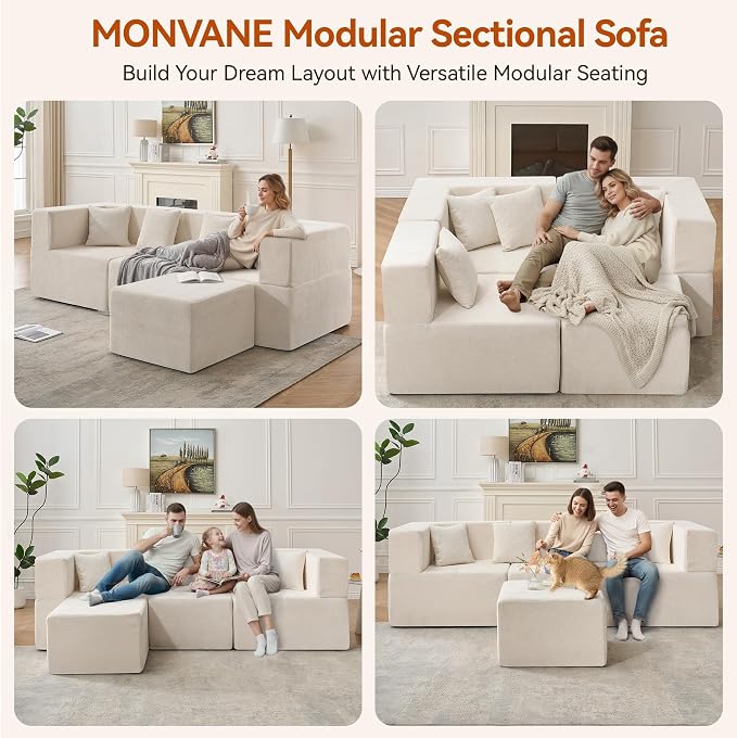 MONVANE 103'' Modular Sectional Sofa, Cloud Sectional Couch - Image 4
