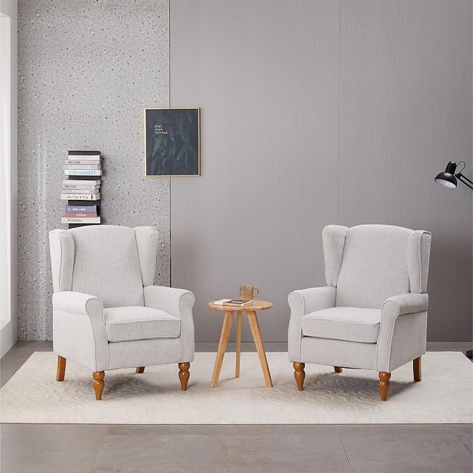 Mid-Century High Wingback Chair, Modern Fabric Accent Chair Armchair - Image 2