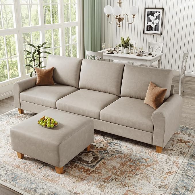 EASE MOOSE Large Seat Faux Leather L Shaped Sofa, Waterproof and - Image 4