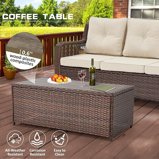 6 Pieces Wicker Patio Furniture Set Conversations Sets, 2 Outdoor 360° Swivel - Image 8