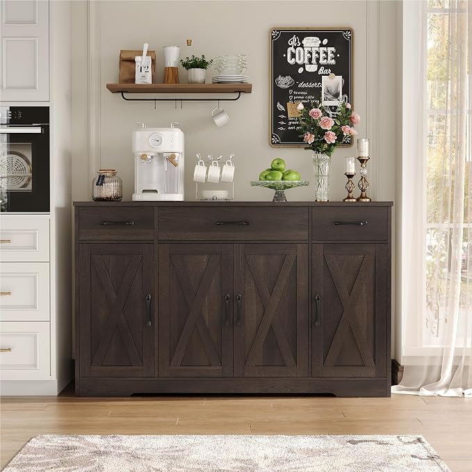 HOSTACK Buffet Cabinet with Drawers, Modern Farmhouse Coffee Bar Station Wood - Image 7