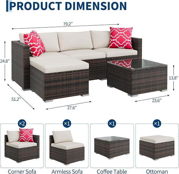 5-Piece Outdoor Sectional Sofa Set, All-Weather PE Rattan Patio Furniture - Image 2