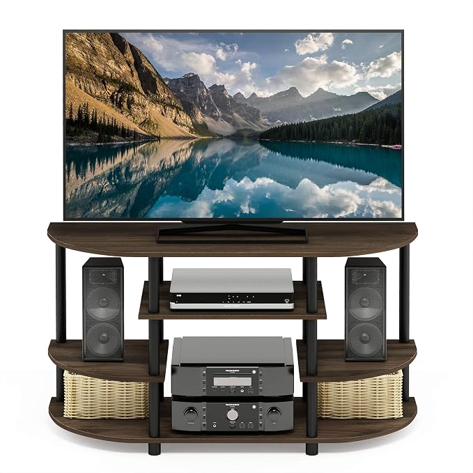 Furinno JAYA Simple Design Corner TV Stand, Columbia Walnut/Black - Image 3