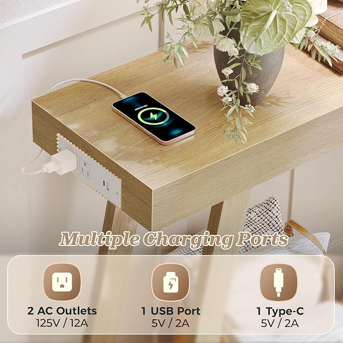 Huuger Console Table with Charging Station, USB-C Port, 2 Tiers Entryway Table - Image 4