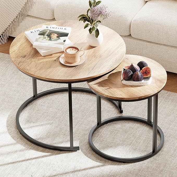 Garden 4 you Nesting Coffee Table, 23.6" Round Coffee Table Set of 2, Wooden by Garden4you
