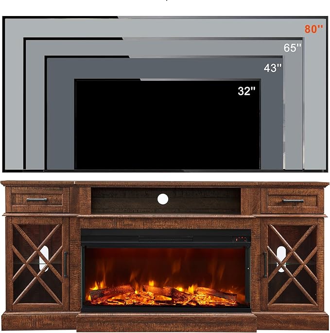 OKD 3-Sided Glass Farmhouse Fireplace TV Stand - Image 4