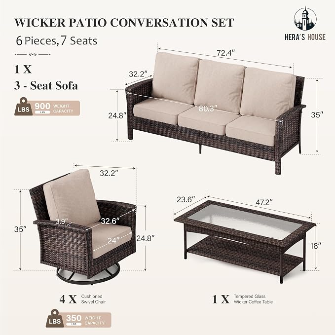 HERA'S HOUSE 7 Seats Patio Furniture Set, Outdoor Wicker Conversation Set - Image 6