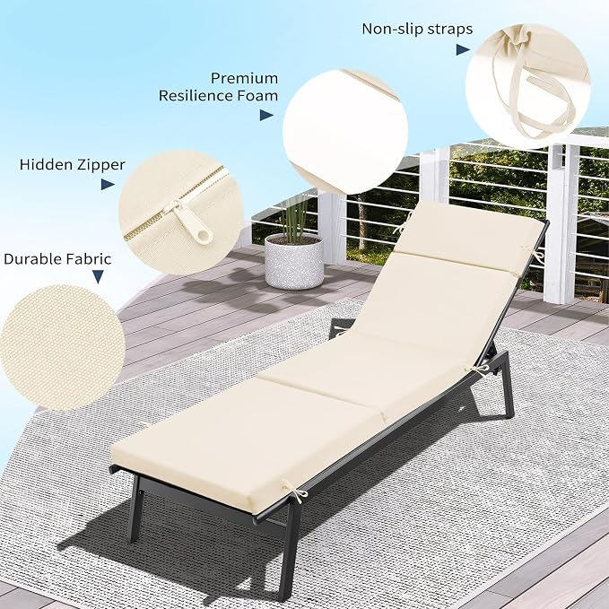 2 Pcs Outdoor Chaise Lounge Cushion 72" x 21" x 3", 4-Section Folding Patio - Image 5