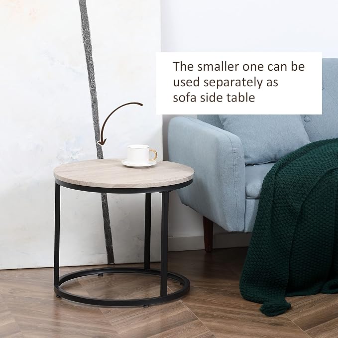 HOMCOM Round Nesting Tables Set of 2, Stacking Coffee Table Set - Image 5